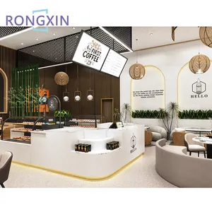 Retail Wooden Coffee Shop Display Cabinets Boba Tea Shop Interior Counter Design For Shopping Mall