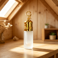 Bouteille en verre transparent octogonale de luxe avec bouchon à vis, style arabe, pour huile d'Oud Attar, avec porte-clés