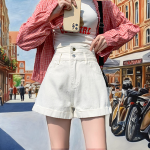 Shorts de mezclilla ajustados de cintura alta para mujer 2025, nuevos, casuales, a la moda, cómodos, lavado arena, para verano, venta al por mayor, primavera - Product Image 2