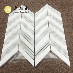 Đánh bóng Gạch Mosaic đá cẩm thạch màu trắng và màu xám trong <span class=keywords><strong>Chevron</strong></span> mô hình cho căn hộ phòng ngủ phòng tắm tường - Product Image 2