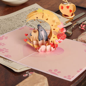 Biglietto <span class=keywords><strong>di</strong></span> <span class=keywords><strong>auguri</strong></span> <span class=keywords><strong>di</strong></span> san valentino augura luna piegata luna 3D Pop up carino coppia gatto scultura <span class=keywords><strong>di</strong></span> carta - Product Image 6