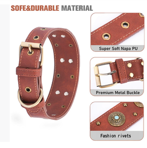 Vente en gros collier de chien en PU style vintage classique réglable pour berger allemand Rottweiler - Product Image 2