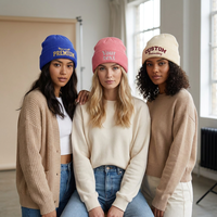 Chapeaux d'hiver en tricot côtelé épais pour hommes et femmes avec logo brodé personnalisé en laine mérinos