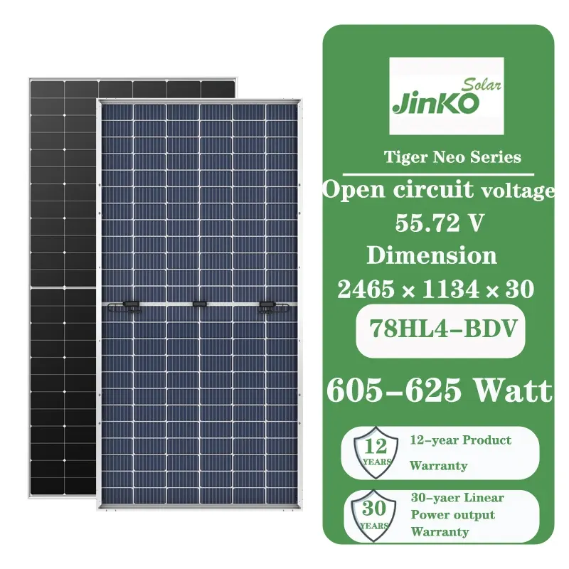 Jinko Tiger Neo N-type Panel solar 78Hl4 610W 620W 625W Precio al por mayor Módulo fotovoltaico bifacial