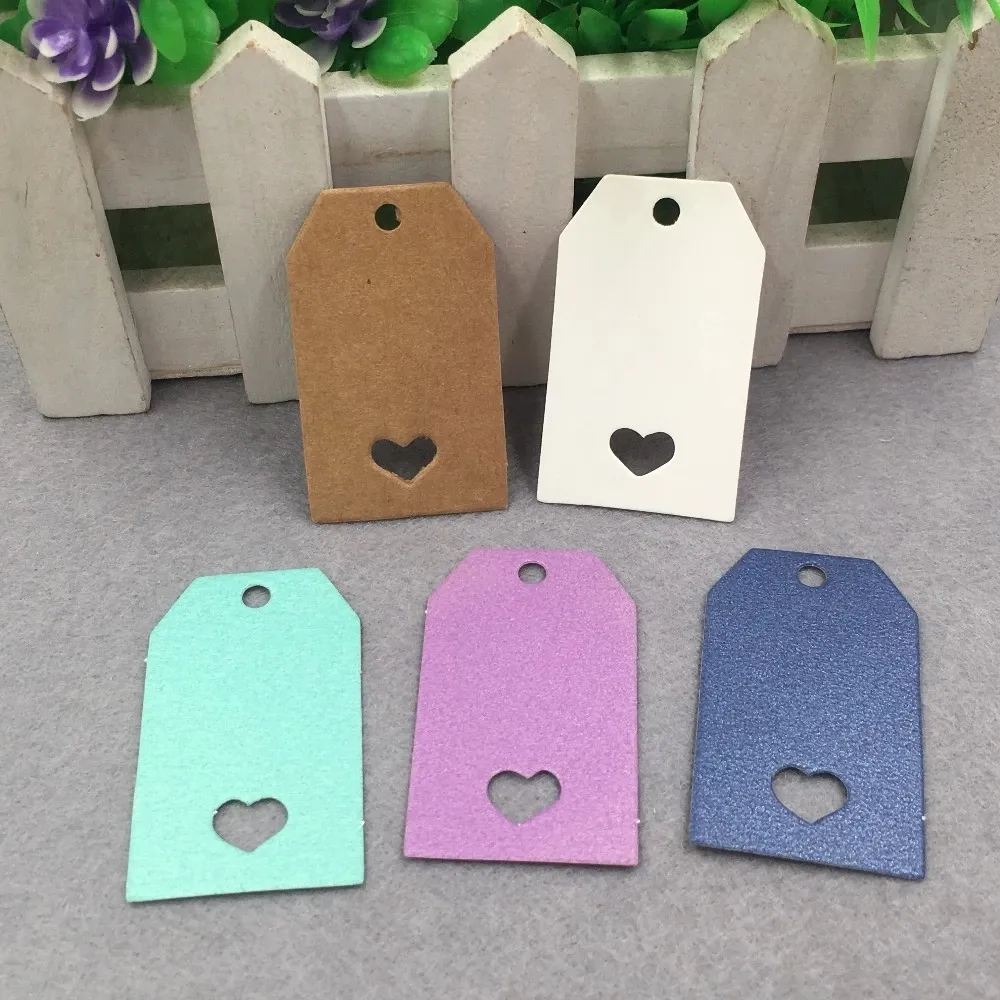 100 pcs 5x3cm kraft paper heart hollow gift tag jewelry label tag for gift /wedding products note price tags