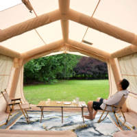 Tente de camping de luxe pour l'extérieur, 13,68 m², tissu Oxford, glamping pour 3-4 personnes, tente de camping gonflable, imperméable