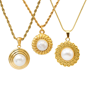 Collier à pendentif en or 18K plaqué PVD, <span class=keywords><strong>perle</strong></span> ronde en acier inoxydable, <span class=keywords><strong>perle</strong></span> de coquille naturelle - Product Image 1