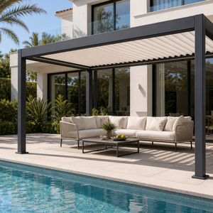 Pérgola de terraza premium para alojamiento de esquí con techo de lamas estilo alpino para espacios de hospitalidad canadiense - Product Image 4