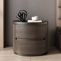Table de chevet en bois, design minimaliste italien, plateau en pierre, bois massif, 2 tiroirs, écologique, durable, hôtel intelligent