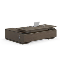 Bureau de direction de luxe surdimensionné en bois de noyer avec éclairage LED, mobilier d'entreprise haut de gamme, bureau design pour PDG