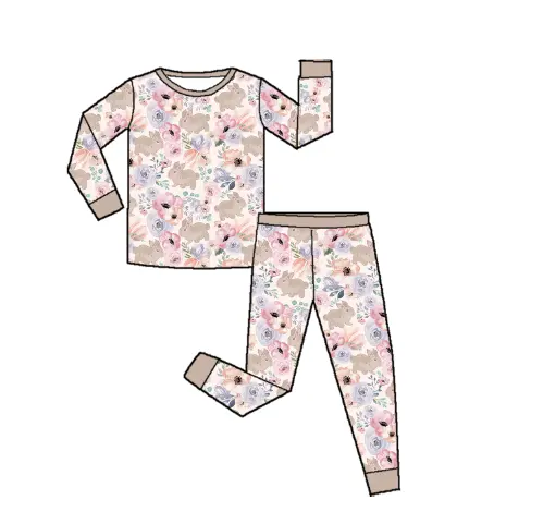 Vêtements pour filles avec lapin en rose imprimé floral