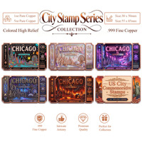 Barres de cuivre pur 999 de 1 oz et 5 oz, série de timbres repères urbains américains avancés, édition en relief colorée, objets de collection