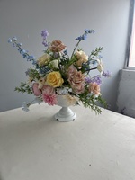 Décoration de table de mariage : Bouquet de fleurs artificielles vertes, jaunes et roses pour centre de table, avec bougies