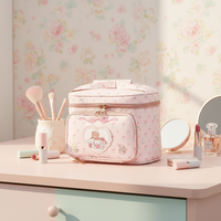 Grande Capacité Mignon Princesse Thème Femme Cosmétique Sac Étanche Velours Côtelé Maquillage Boîte Fermeture Éclair Portable Mode Nouveau Voyage Stockage