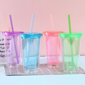 Custom Logo Wholesale Double Wall <b>Plastic</b> 650Ml Tumbler <b>Cup</b> With Ears Lid and Straw - Product Image 2