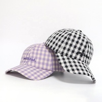 Casquettes de baseball personnalisées de haute qualité avec logo brodé, motif à carreaux, 6 panneaux, style OEM/ODM, vente en gros, pour femmes