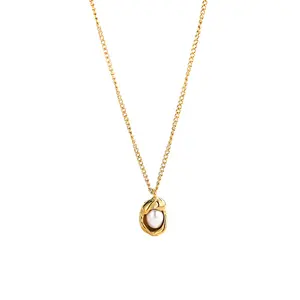 Collier de perles de pois en acier inoxydable pour femme, bijoux au Design Baroque, Vintage, étanche, rétro, plaqué or 18K, sac Opp