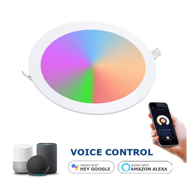 Smart Indoor RGB LED Panel Light Ultra Uniformity Slim Recessed Ceiling Lamp with WiFi for Bluetooth 12W Round Shape