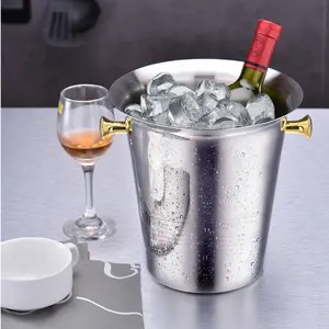 European Style Large Ice Bucket Wine Cooler Champagne Gold Stainless Steel Ice Bucket For Holiday Party KTV With Handle