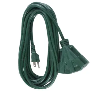 16/3 SJTW Power Cable 15 FT Green Outdoor Tri-Tap Extension Cord Splitter For Holiday Decoration And Landscaping Lights