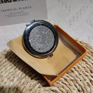 Bling stone Small Mini Hand Held designer Makeup Mirror Travel Folding Cosmetic Hand Compact Pocket Mirror