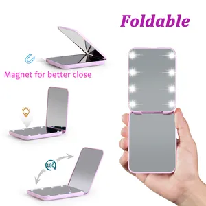 Popular Hot Square Shaped Mirror Private Label Pocket Makeup Mirror Travel Handheld Led Light Portable Mirror