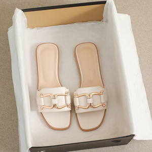 Nuovi Arrivi: <span class=keywords><strong>Ciabatte</strong></span> <span class=keywords><strong>Eleganti</strong></span> in Metallo a Tinta Unita, Sandali da Spiaggia Casual per Donna, Taglie Grandi - Product Image 1