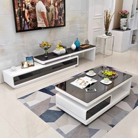 Ensemble de tables basses en verre modernes, table basse de luxe, meubles de salon, plateau de table basse de luxe noir et blanc