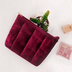 Custom Winter Down Cotton Suede Velvet Soft Puffer Puffy Fluffy Quilted Toiletry Makeup Cosmetic Bag Travel <b>Make</b> <b>up</b> <b>Pouch</b> Women - Product Image 5