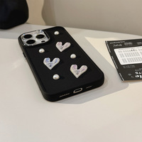 Coque de téléphone 3D Faux Pearl Love Heart pour iPhone 11 12 13 14 15 16 Pro Max 16E X XS XR 7 8 Plus SE2 Housse en silicone souple antichoc