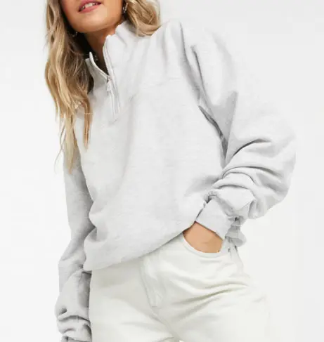 Custom Logo Oversize High Neck Sweatshirt Women Gray Casual Hoodies With Half Zip