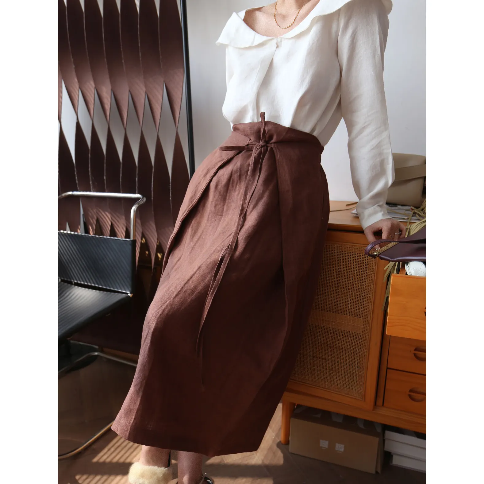OEM/ODM под заказ винтажное женское повседневное полудлинное платье юбка 100% лен устойчивая натуральная ткань льняная одежда под заказ