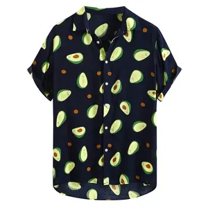 Grappige Avocado Print Strand Overhemd Turn Down Kraag Hawaiiaanse Shirt