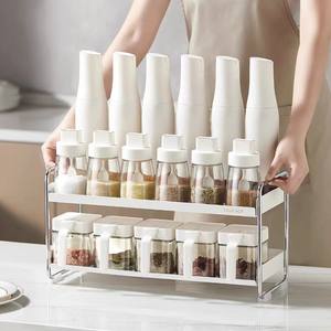 Étagère à épices à deux niveaux Hy-78 avec couvercles rabattables, bouteilles à condiments en verre étanches pour le rangement de cuisine, grande taille, origine Yiwu - Product Image 4