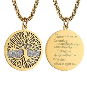 Collar con Colgante <span class=keywords><strong>de</strong></span> Acero Inoxidable <span class=keywords><strong>de</strong></span> Dos Piezas con Oración <span class=keywords><strong>de</strong></span> Serenidad y Árbol <span class=keywords><strong>de</strong></span> <span class=keywords><strong>la</strong></span> <span class=keywords><strong>Vida</strong></span> Recortado - Product Image 4