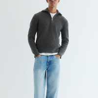 Pull en tricot à col mi-zippé à manches longues pour homme, style classique décontracté