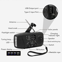 Radio météo solaire à manivelle avec batterie interne 2000 mAh, alarme SOS, lampe torche LED, chargement USB-C et antenne à gain élevé