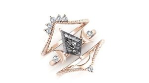 Ensemble de bagues de mariage en quartz rutilé noir en forme de cerf-volant, classique, en argent 925 plaqué or 14 carats, bagues en pierres précieuses pour anniversaires et fêtes, haute joaillerie - Product Image 4