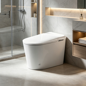 WC intelligent allongé à chasse automatique avec télécommande, écran LED, température réglable et bidet en céramique pour salle de bain moderne - Product Image 1
