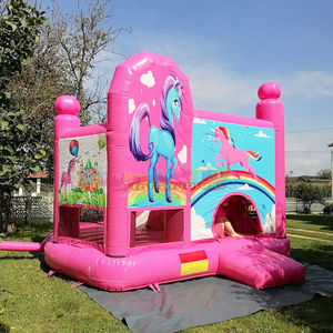 Castillo inflable con tobogán para fiestas infantiles al aire libre, con diseño de unicornio. - Product Image 1