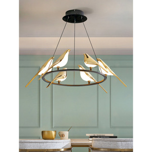 Lustre d'art d'oiseau de luxe postmoderne pour table à manger, style nordique minimaliste, lumière suspendue de designer, pieuvre, LED, fer, cristal, or - Product Image 1