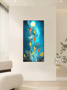 لوحة فنية يدوية من الحجر الرملي الطبيعي بتصميم 'تسعة أسماك تجلب الحظ' - Product Image 4