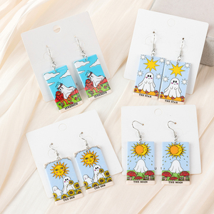 1 par de pendientes de gota de tarjeta de Tarot fantasma de Halloween, Luna acrílica y amante, artesanías de adivinación, regalo de joyería de moda - Product Image 2