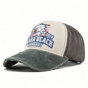 Casquette de baseball délavée et vieillie à 6 panneaux, portable, promotionnelle, bicolore, avec logo imprimé Aigle Américain, style classique, directement de l'usine - Product Image 3