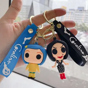 만화 스릴러 Coraline 키 체인 3D 고무 키 체인 가방 펜던트 자동차 키 펜던트 선물 할로윈 키 체인