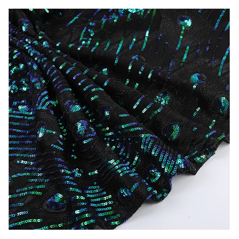 Groothandel Custom Hoge Kwaliteit Stretch Polyester Lycra Zijde Pailletten Stof Voor Afrikaanse Nigeria Bruid Trouwjurk