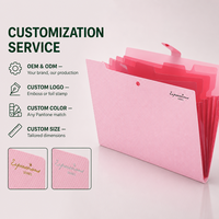 Cartella Portadocumenti Espandibile A4 Personalizzabile con Logo, 5 Tasche, Organizzatore a Fisarmonica, Chiusura a Bottone, in PP Riciclabile, Colori Pastello