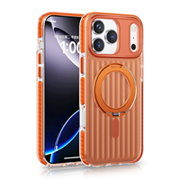 Coque de téléphone magnétique ondulée antichoc pour iPhone 17 Pro Max avec béquille métallique rotative à 360° en TPU PC anti-chute