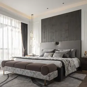 Orangefurn Set tempat tidur King ukuran besar, tempat tidur Modern dengan sandaran malam ottoman kepala