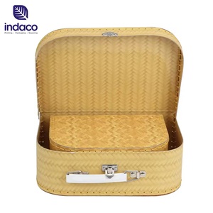 Ensemble de 2 boîtes de rangement rétro en carton imitation papier tressé, coffrets cadeaux décoratifs avec poignée à loquet métallique - Product Image 4